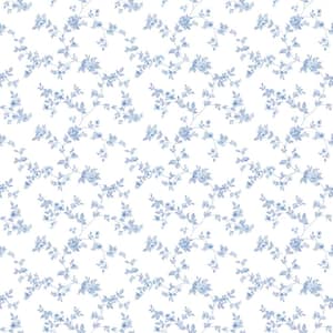 Delicate Floral Trail Blue/White Matte Finish Non-Woven Paper Non-Pasted Wallpaper Roll