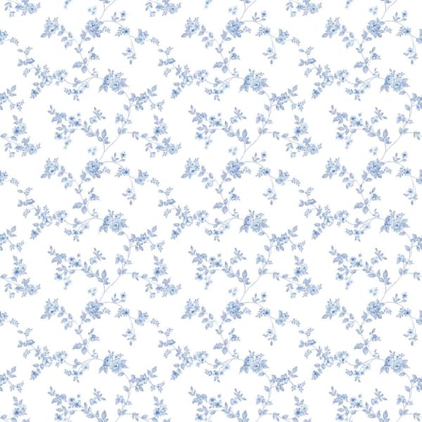 Unbranded Delicate Floral Trail Blue/White Matte Finish Non-Woven Paper Non-Pasted Wallpaper Roll