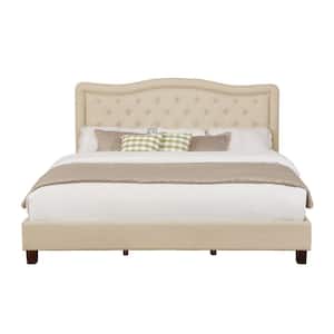 Eastern Beige King Upholstered Panel Bed with Nail Head