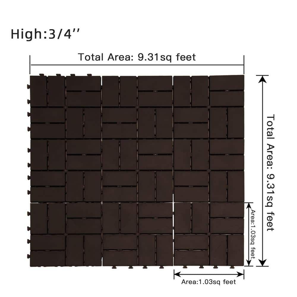 Dark Brown 12"x12" Interlocking Plastic Deck Tiles with Water Protection
