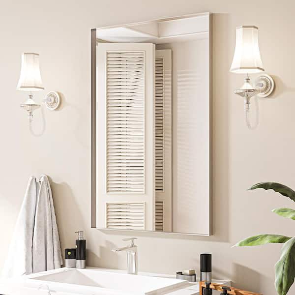 24 in. W x 36 in. H Rectangular Aluminum Framed Wall Bathroom Vanity Mirror in Brushed Sliver
