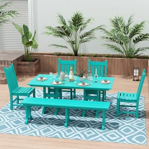 Hayes 65 in. Backless HDPE Plastic Trestle Outdoor Dining 2-Person Patio Garden Bench in Turquoise