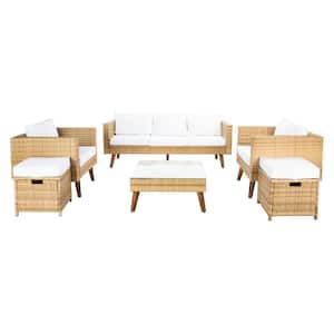 Presla Natural 6-Piece Wicker Patio Conversation Set with White Cushions