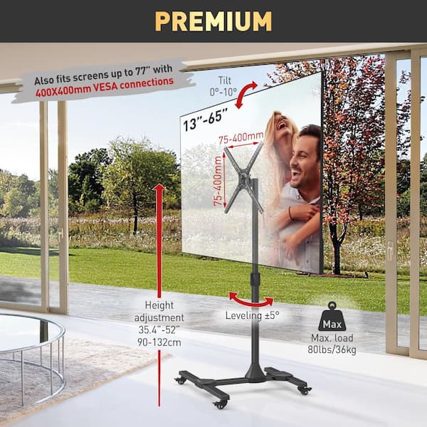 Barkan 13 in.- 65 in. Tilt Mobile TV Mount Cart Black Patented to Fit Various Screen Types Fall Proof