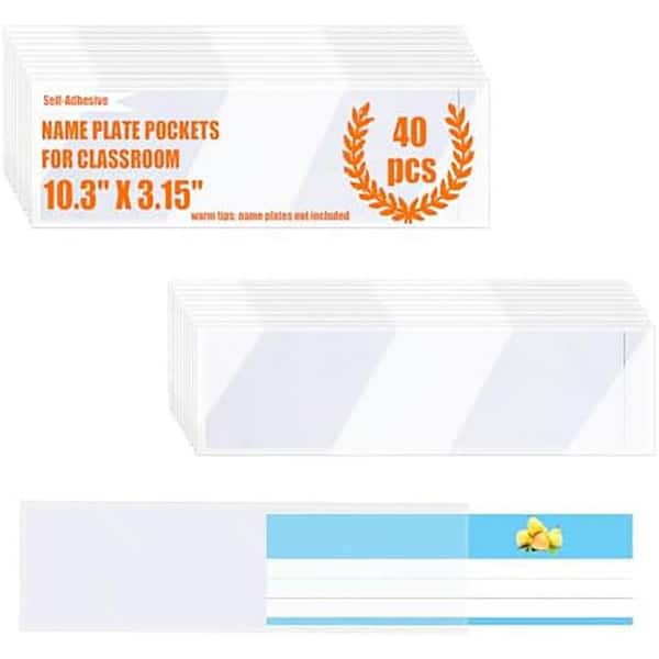 40 Pack Self-Adhesive Nameplate Pocket 7mil Thick Transparent Desk Name Tag Holder with Waterproof Protection