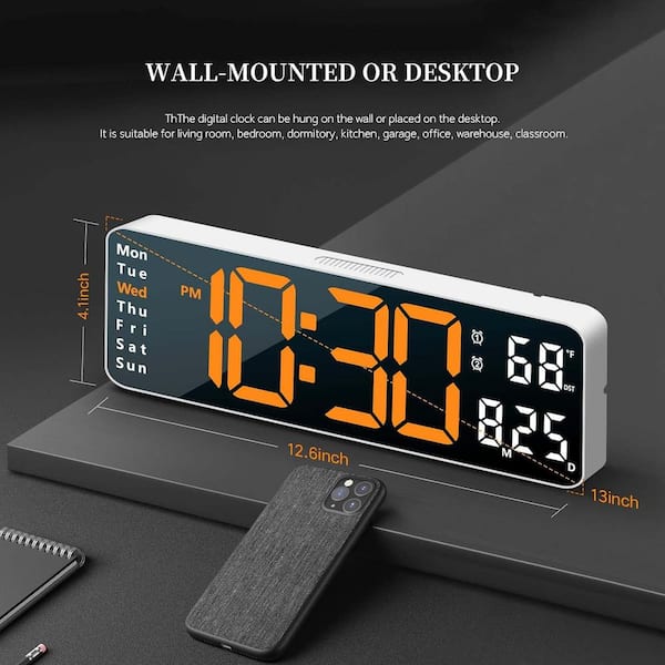 Afoxsos 13 in. White Case Orange LED Digital Clock Thermoplastic