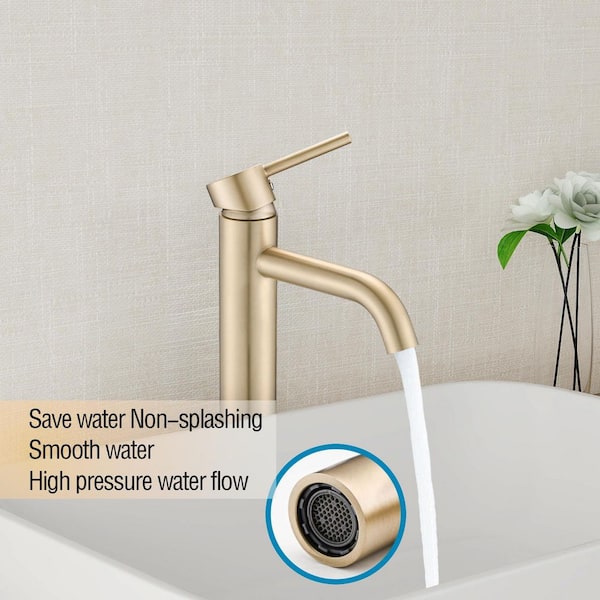 12.09 in. H Single Handle Single Hole Stainless Steel Bathroom Faucet with Supply Lines in Brushed Gold