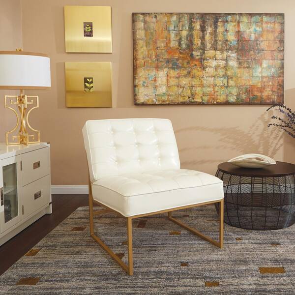 Office Star Products Anthony White Faux Leather Chair with Coated Gold Frame