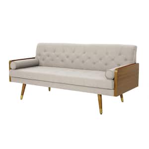 72.3 in. Beige Tufted Fabric 3-Seater Sofa with Square Arms