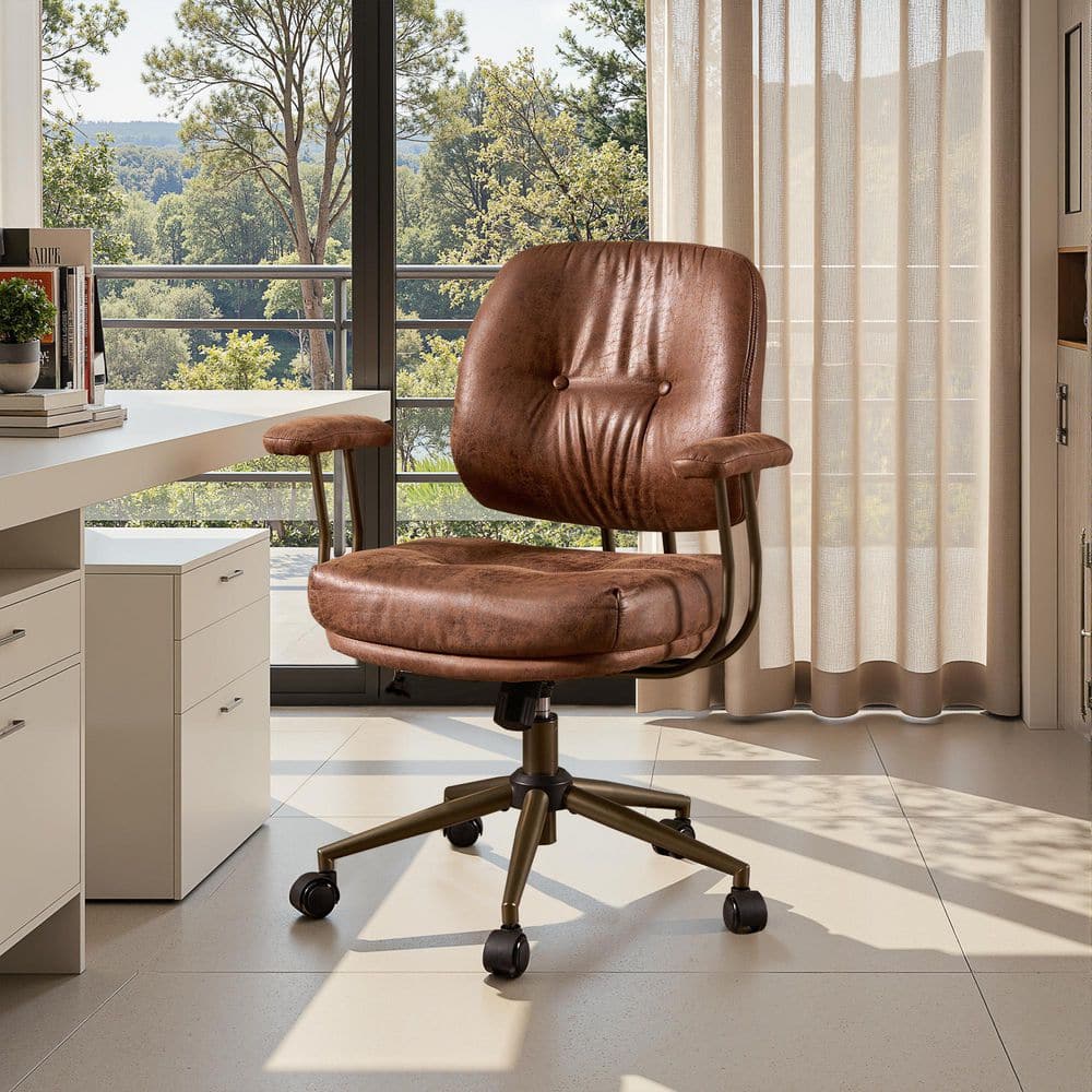 Allwex Skro Suede Swivel Ergonomic Office Task Chair in Dark Brown
