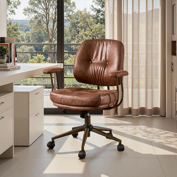 Allwex Skro PU Fabric Swivel Ergonomic Office Task Chair in Dark