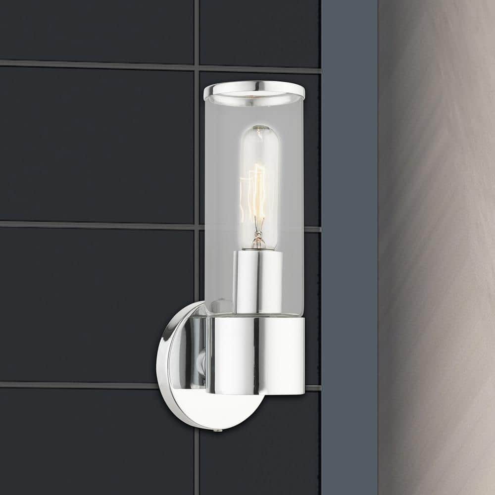Polished Chrome Dimmable Sconce with Clear Glass Shade