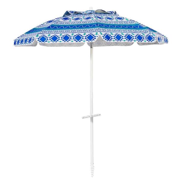 Unbranded 6.5 ft. Metal Tilt Beach Umbrella in Geometric Blue