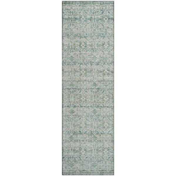 Mayfield Premium Machine Washable Abstract AMF2152 Teal 2 ft. x 7 ft. Runner Rug