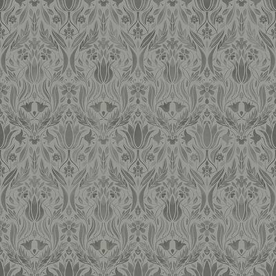 Ludvig Dark Grey Floral Ogee Dark Grey Paper Strippable Roll (Covers 56.4 sq. ft.)