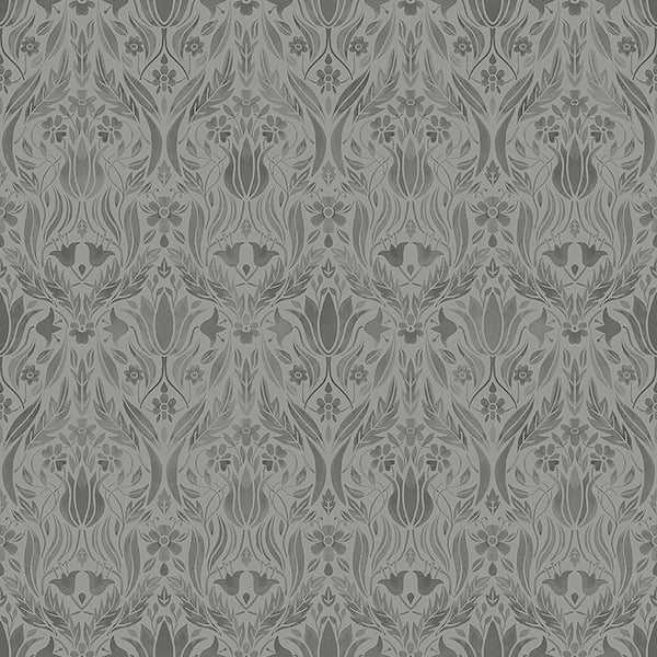 Midbec Tapeter Ludvig Dark Grey Floral Ogee Dark Grey Paper Strippable Roll (Covers 56.4 sq. ft.)