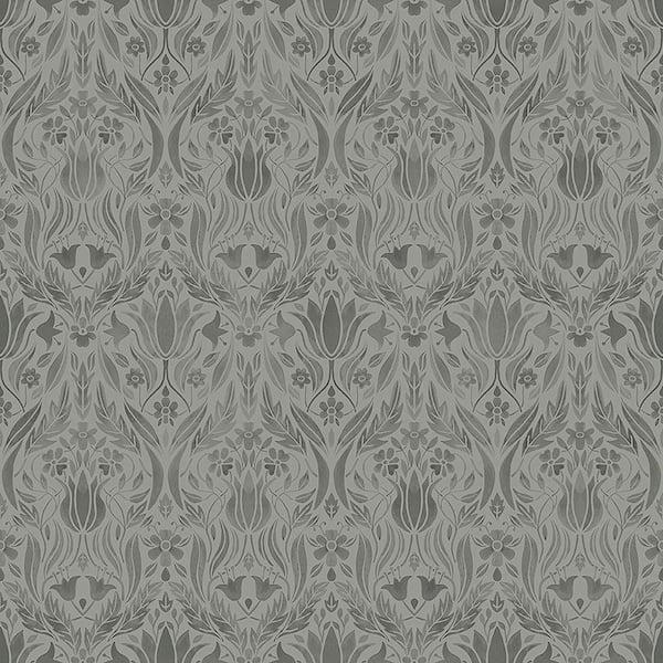 Midbec Tapeter Ludvig Dark Grey Floral Ogee Dark Grey Wallpaper Sample