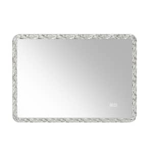 38.5 in. W x 25.2 in. H Rectangular Crystal Acrylic Frame LED Lighted Wall Bathroom Vanity Mirror in Transparent