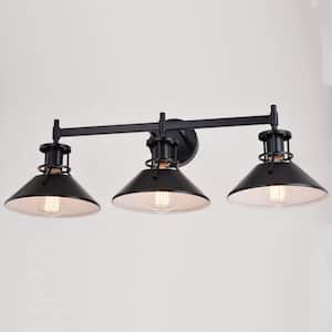 Canton 29 in. W 3-Light Black and Matte White Vanity Light Fixture Farmhouse Bathroom Wall