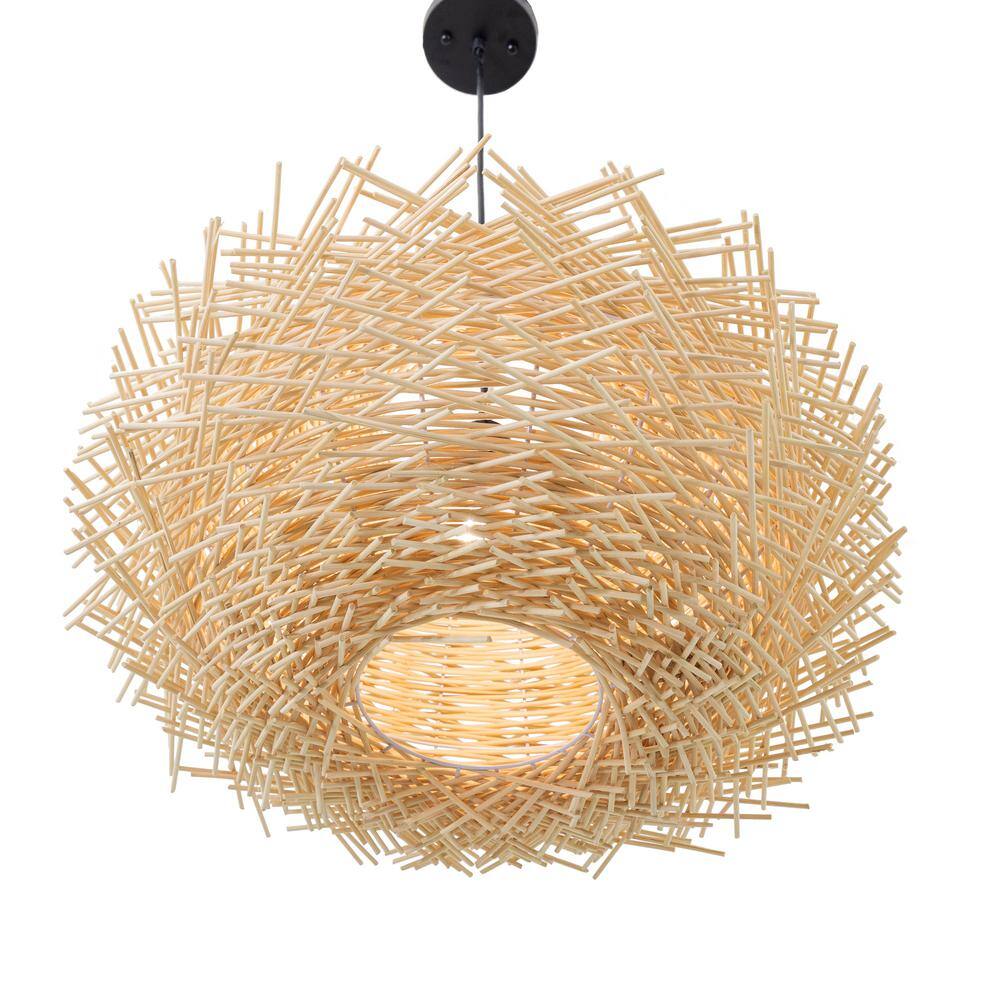Pua Natural Bamboo Wicker Pendant Light with 12ft Cord