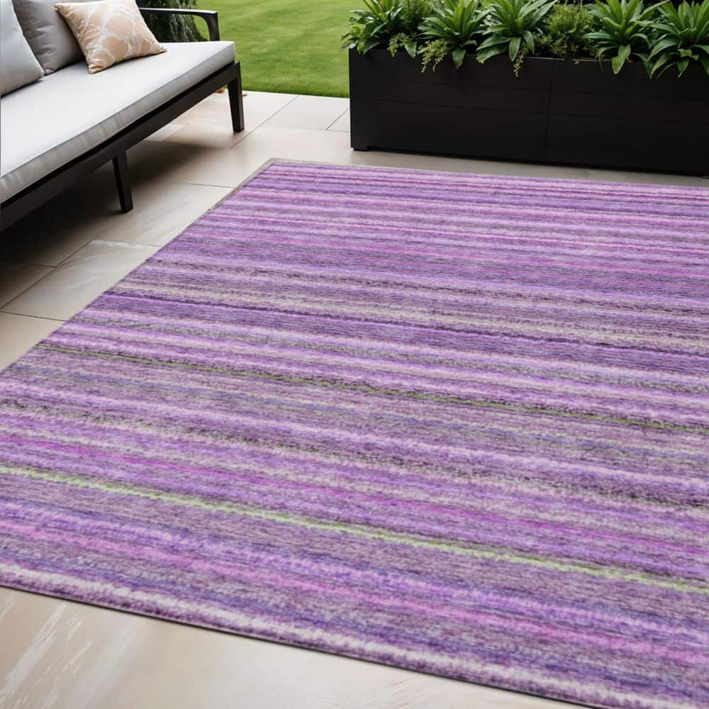 Purple, Eggplant, Lilac 5 ft. x 8 ft.  Woven Striped Polyester Rectangle Indoor / Outdoor Area Rug price history on PriceWatchPro