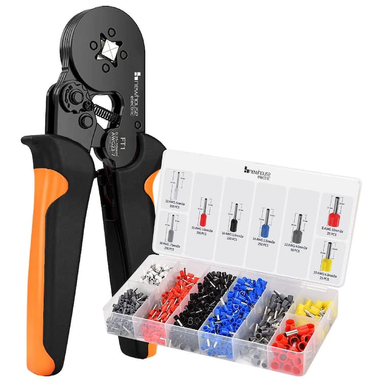 NEWHOUSE ELECTRIC Ferrule Crimping Tool Kit with Wire Crimper Tool, Wire Ferrule Container, and 1,200 Electrical Wire Connectors