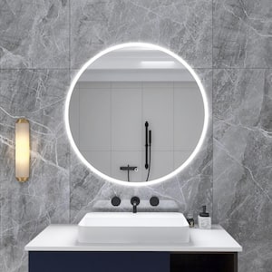 24 in. W x 24 in. H Round Frameless Wall-Mounted Dimmable LED Bathroom Vanity Mirror with Bluetooth Music Speaker