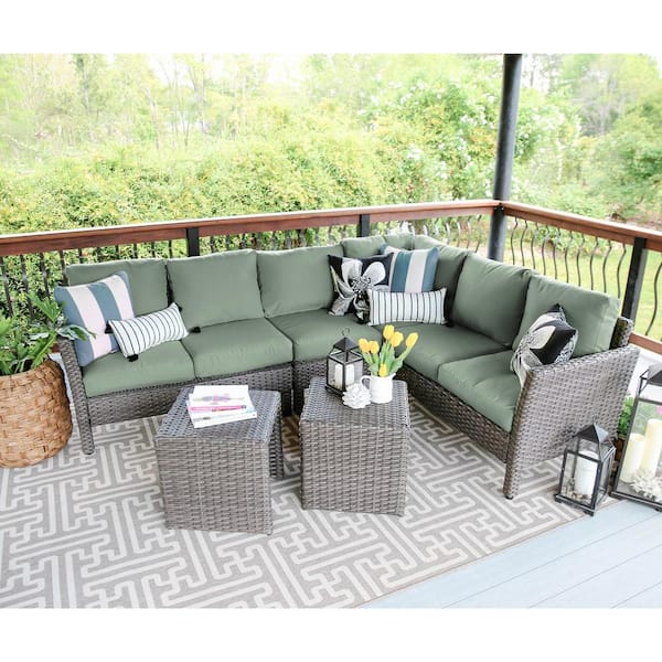 Leisure Made Canton 6-Piece Wicker Outdoor Sectional with Sunbrella Sage Cushions
