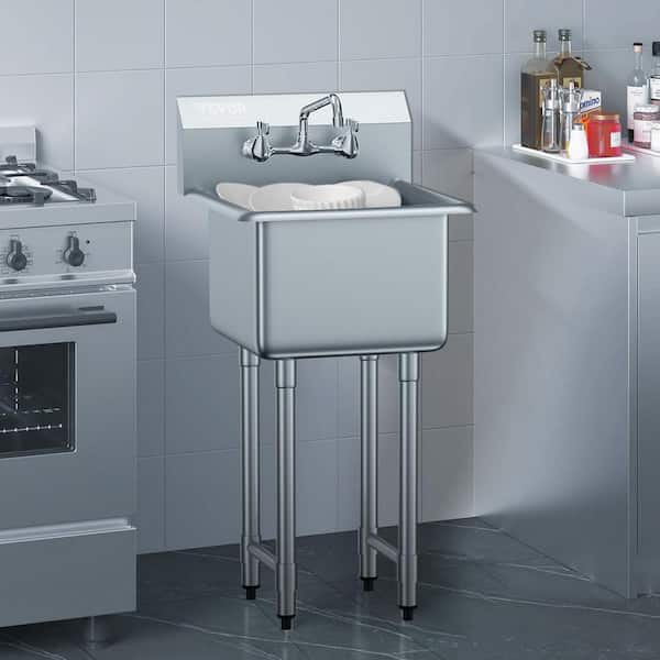 Stainless Steel Prep & Utility Sink 1 Compartment Free Standing Small Sink 18 x 41 in. Commercial Single Bowl Sinks