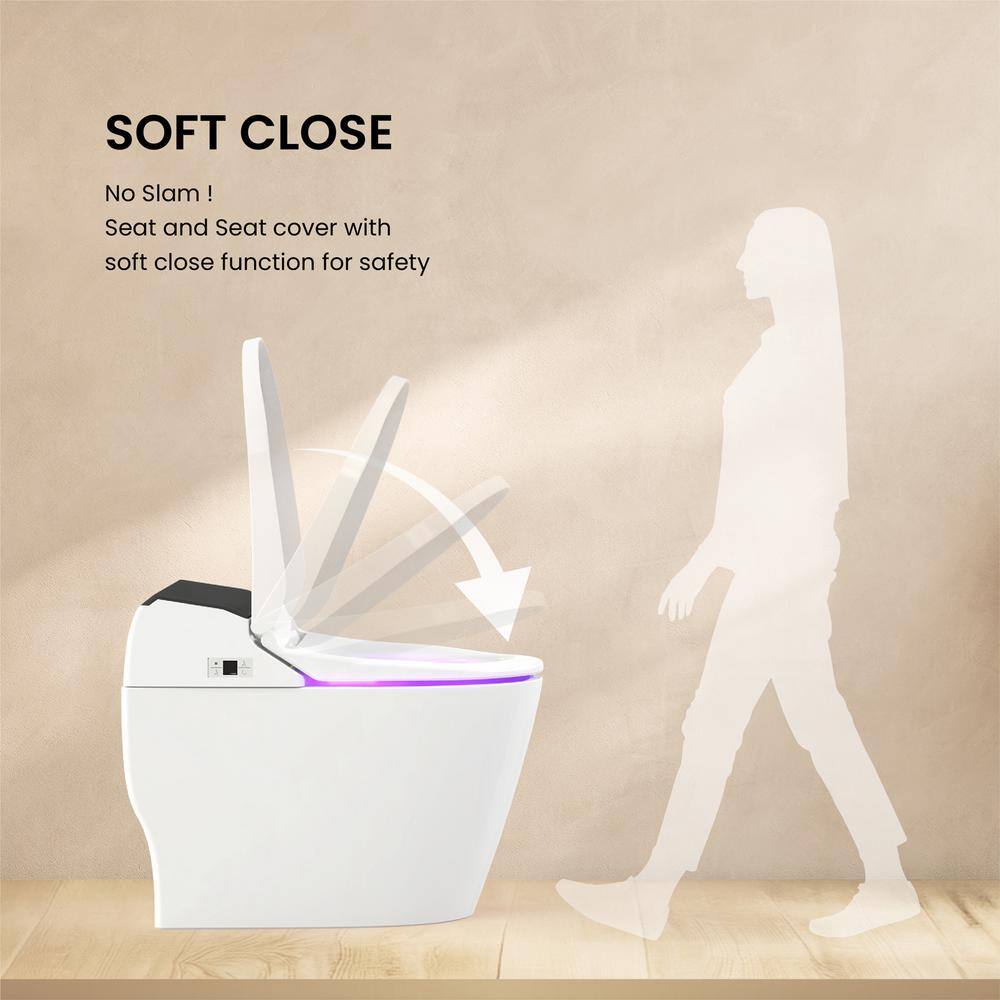 Elongated White Porcelain Smart Bidet Toilet with Heated Seat