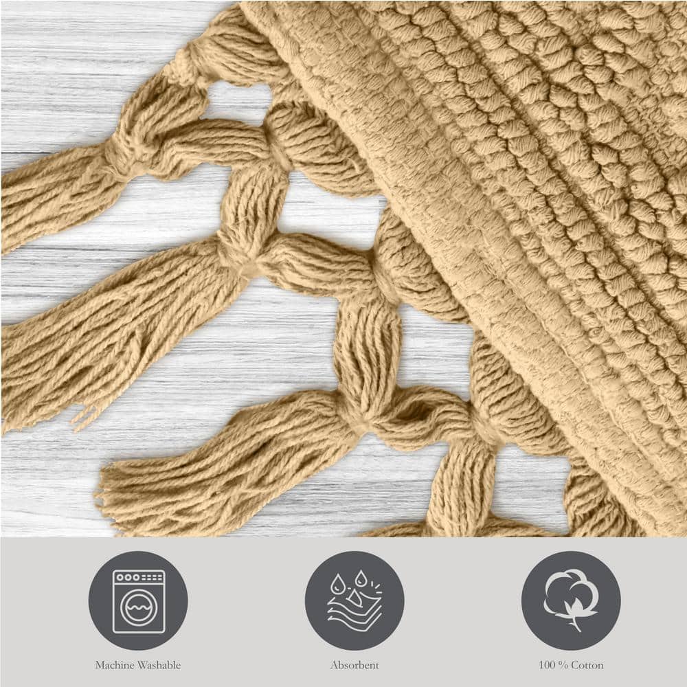 Linen Textured Cotton Fringe Rectangle Bathroom Rug
