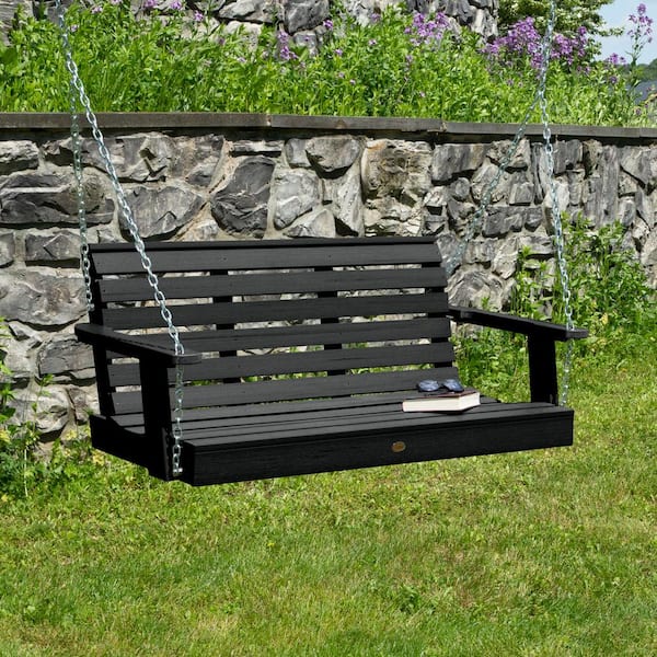 Weatherly 48 in. 2-Person Black Recycled Plastic Porch Swing