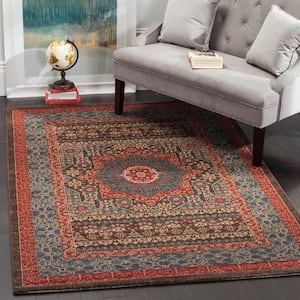 Mahal Navy/Red 10 ft. x 14 ft. Border Persian Oriental Area Rug