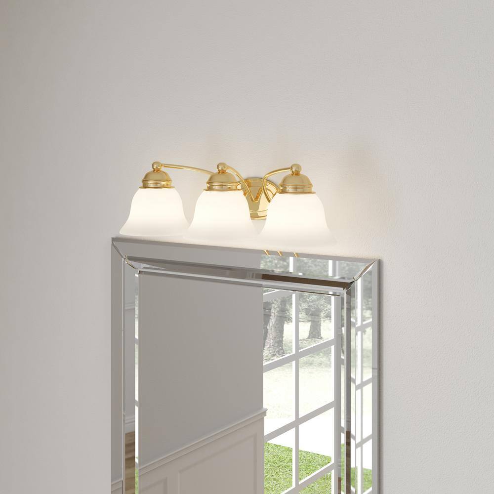 Polished Brass 3-Light Vanity Fixture with Bell Shades