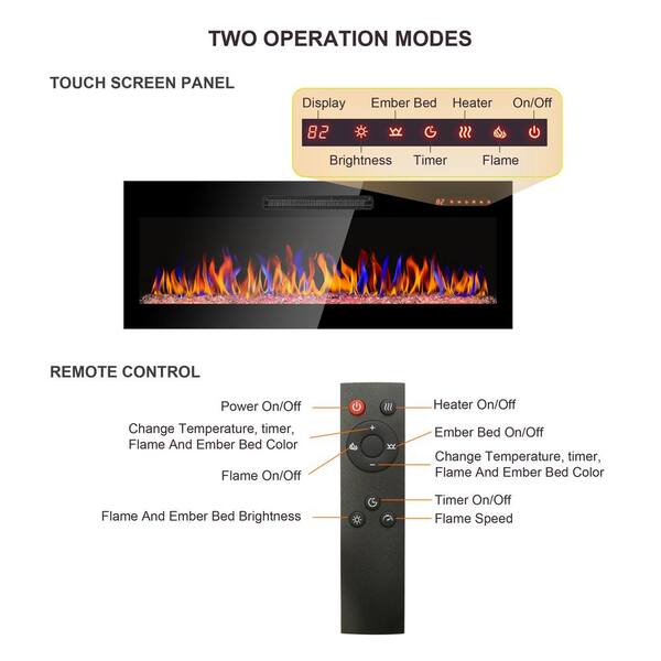AFAIF - 60 in. Ultra-Thin Wall Mounted Electric Fireplace, Recessed LED Light Heater with Remote Control in Antique Black