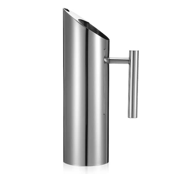 53 oz Stainless Steel Beverage Pitcher with Ice Guard and Handle, 14 in. H x 5.1 in. W, Silver, for Hot
