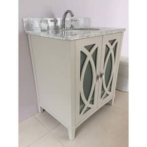 Brea 30 in. W x 22 in. D x 36 in. H Single Vanity in Light Gray with Carrara Marble Vanity Top in White with White Basin