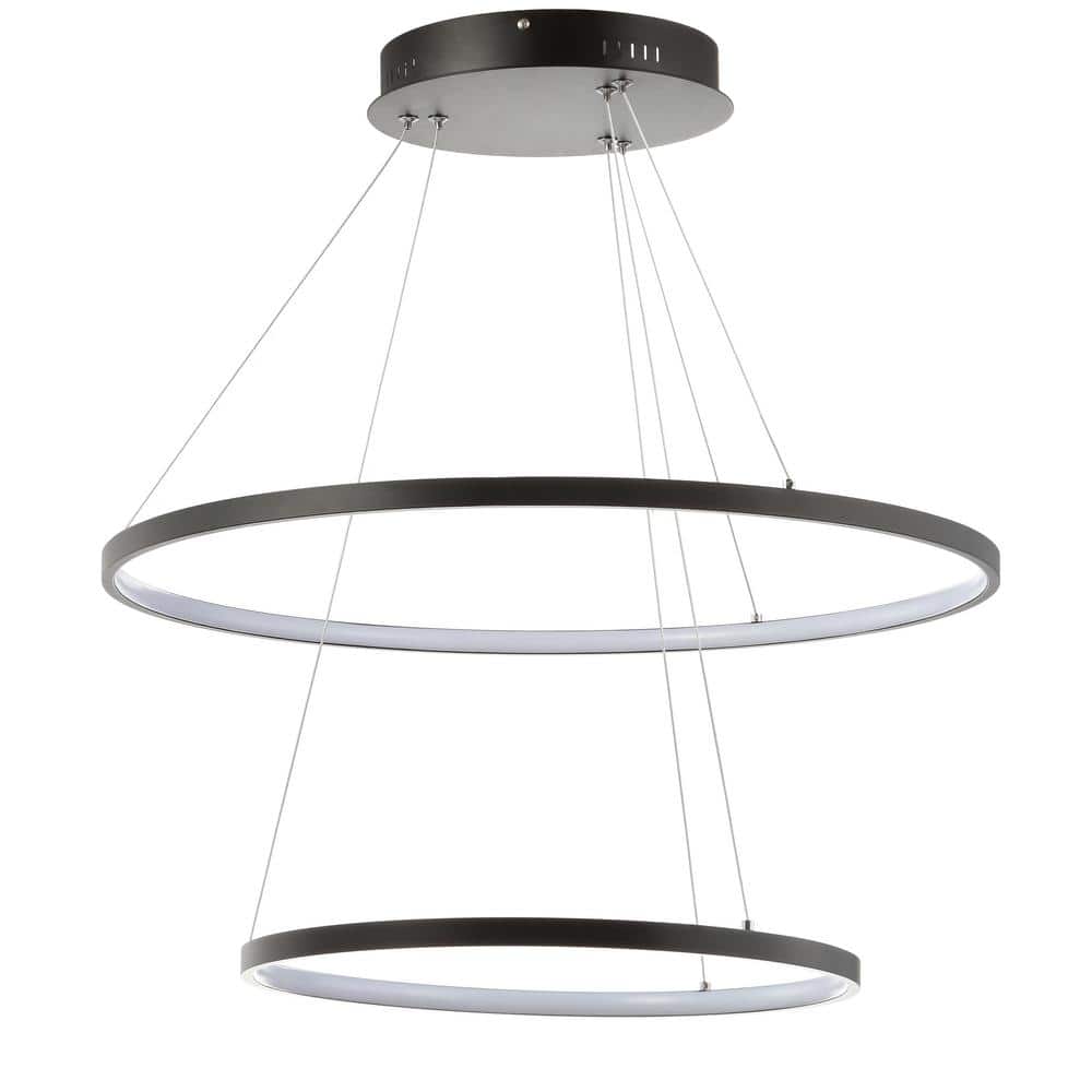 Brice 24" Matte Black Chrome-Lined Modern LED Pendant Chandelier
