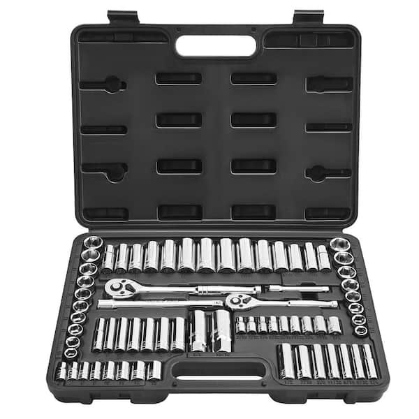 Socket Set, 69 Pieces, 3/8 & 1/4 in. Drive Socket and Ratchet Set, SAE and Metric, Deep and Standard, Mechanic Tool Kit