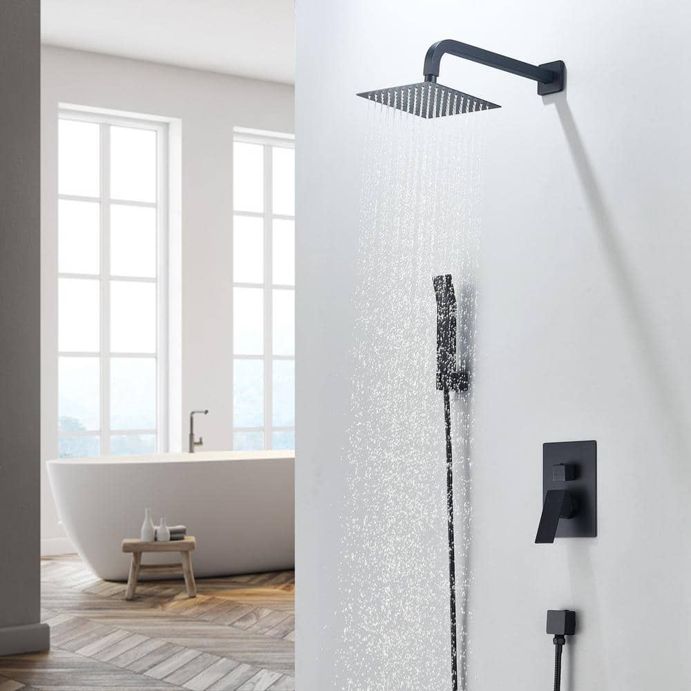 Matte Black Square Multi-Head Rain Shower System with Handheld