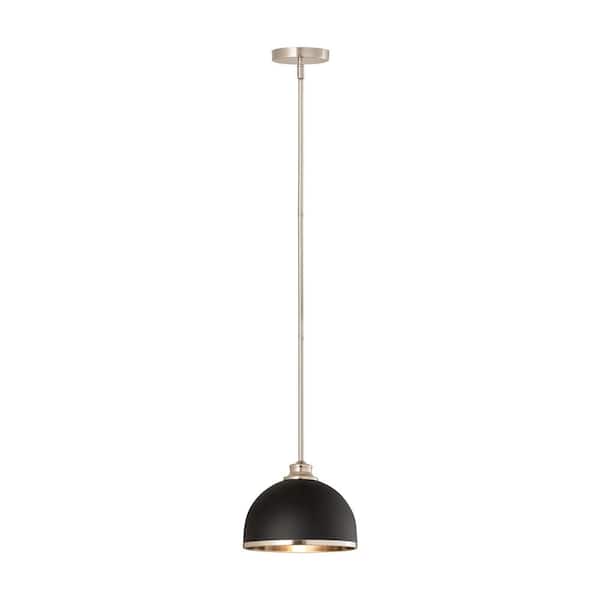 Unbranded Landry 1-Light Matte Black + Brushed Nickel Pendant with Matte Black + Brushed Nickel Glass Shade