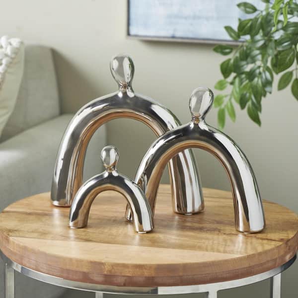 Litton Lane Silver 11 in. x 11 in. Abstract Arch Family Ceramic Sculpture (Set of 3)