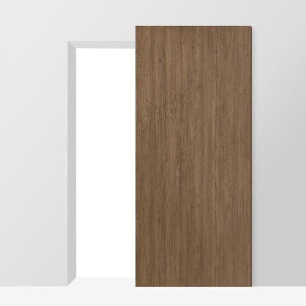 30 in. x 84 in. Walnut Textured Hollow Core Composite Interior Sliding Barn Door with Hardware Kit Hidden Track System
