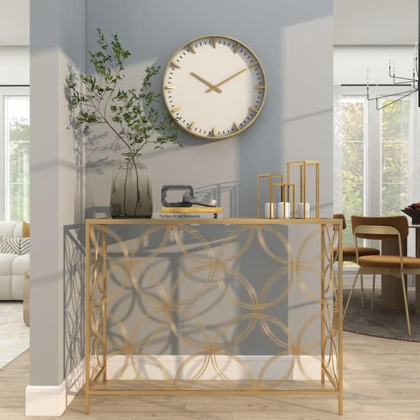 Litton Lane 20 in. x 20 in. Gold Glass Wall Clock with Gold