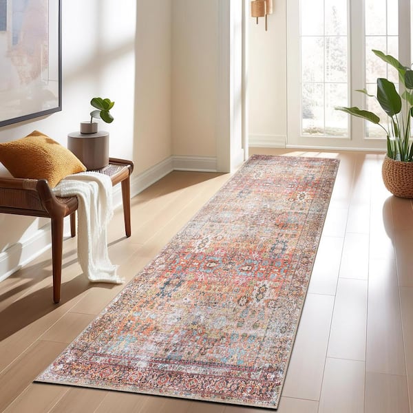 Transitional Distressed Machine Washable Non Slip Multi 2 ft. 6 in. x 6 ft. Runner Rug