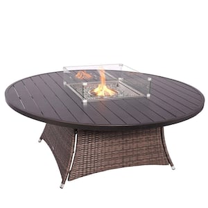 Turnbury Large 70.8 in. Propane Round Brown Wicker Gas Fire Pit Table with Tempered Glass Surround
