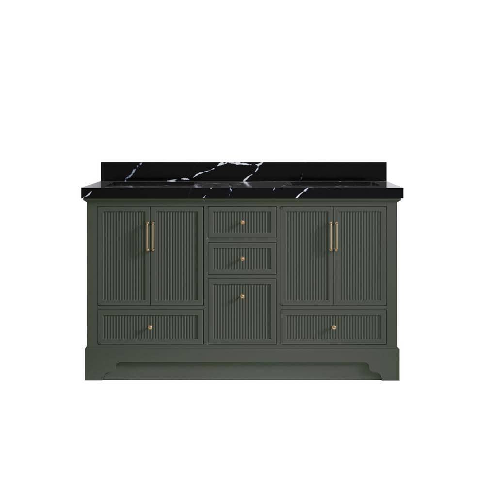 Willow Collections Alys 60 in. W x 22 in. D x 36 in. H Double Sink Bath Vanity in Pewter Green with 2 in. Calacatta Black Quartz Top -  ALS_PGCAK60D