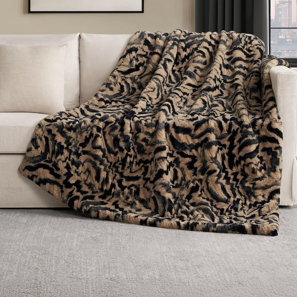 Evelyn Brushstrokes Taupe Microfiber Animal Print Throw Blanket