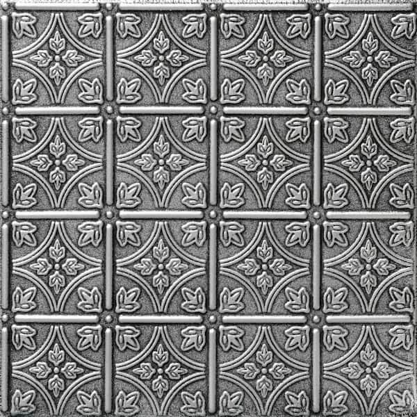 A La Maison Ceilings Emmas Flowers Antique Silver 1.6 ft. x 1.6 ft. Decorative Foam Glue Up Ceiling Tile (21.6 sq. ft./case)