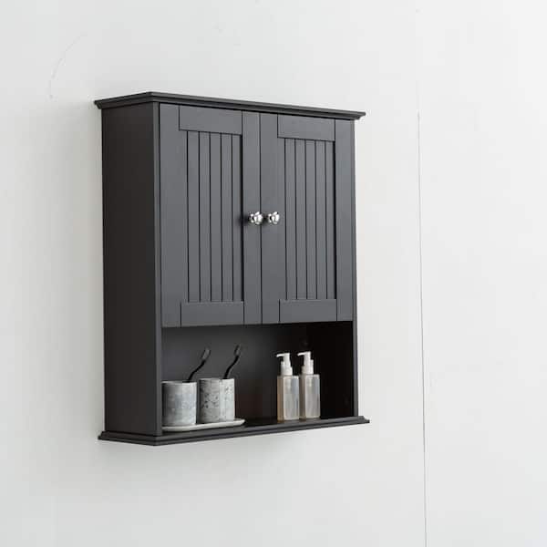 26 in. W x 7.9 in. D x 29.5 in. H Bathroom Storage Wall Cabinet in Black